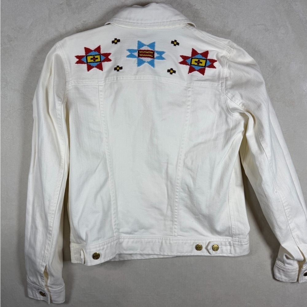 Women’s Polo Ralph Lauren White Jean Jacket Western Southwest Embroidered Bead - Picture 8 of 11